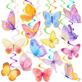 18Pcs Butterfly Hanging Swirls Decoration Butterfly Birthday Party Decoration Colorful Butterflies Foil Ceiling Streamers for Spring Summer Theme Birthday Wedding Party Baby Shower Supplies