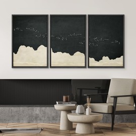 SIGNWIN Framed Canvas Print Wall Art Set Minimalist Night Sky with Flying Birds and Dark Sky Illustrations Modern Art Decorative Scenic Rustic Zen for Living Room, Bedroom, Office - 24"x36"x3 Black