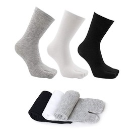 Yesallwas Unisex Tabi Flip Flop Socks, 6 Pairs, Cotton Split Toe, Elastic, 16-28cm, Black, White, Grey