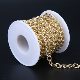 Cadenas de Bordillo de Aluminio, Cadenas Cruzadas de Cable de Eslabones Trenzados Dorados de 5 m con Carrete para Joyería, Pulsera, Collar, Fabricación de Bricolaje