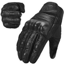 ILM Goatskin Leather Motorcycle Motorbike Powersports Racing Gloves Touchscreen for Men and Women Model DN01(S, Black Perforated)