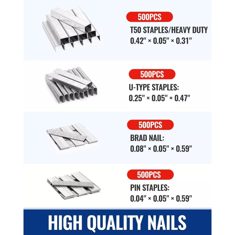 WORKPRO 4-in-1 Staple Gun Manual Brad Nailer Upholstery Stapler Nail