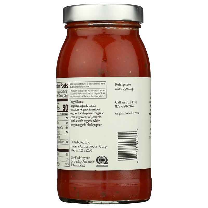 ORGANICO BELLO Organic Delicate Recipe Pasta Sauce, 25 OZ