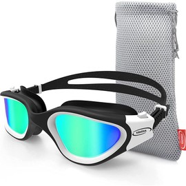 Emsina Swim Goggles, Polarized Swimming Goggles Anti-Fog for Adult Men Women (White Gold Lens) …
