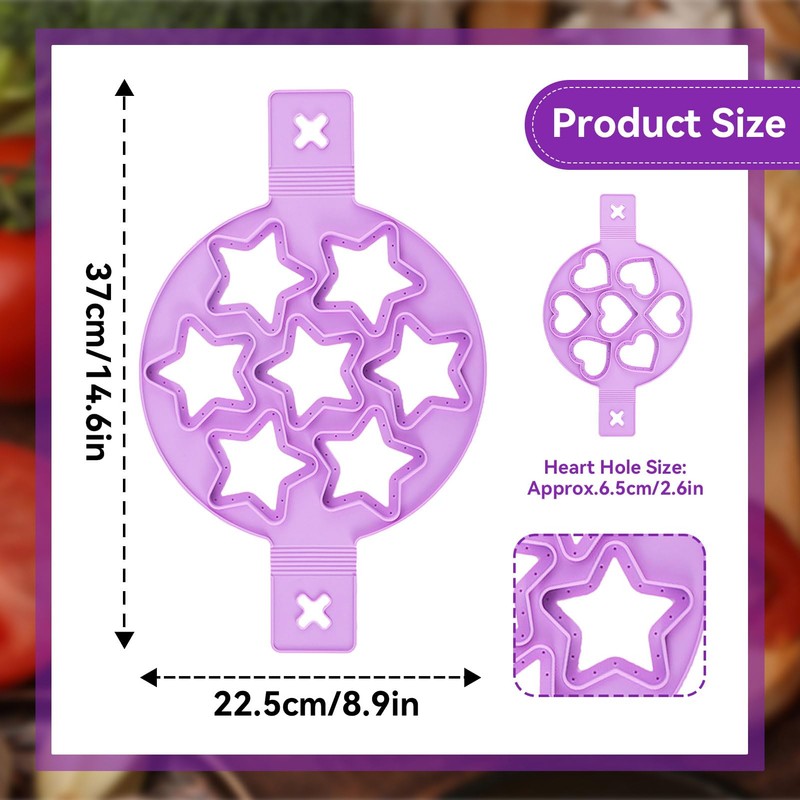 2PCS Pancake Maker Mold, 7 Cavity Star/Heart Shape Nonstick Reusable
