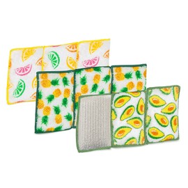 Smart Design Heavy Duty Scrub Sponge with Bamboo Odorless Rayon Fiber - Set of 9 - Ultra Absorbent - Soft & Metallic Scrub - Cleaning Dishes & Hard Stains - Kitchen - Pineapple, Citrus, Avocado Prints