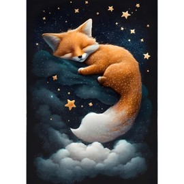 TOSTOG 5D Diamond Painting for Adults, Fox and Stars Diamond Painting Kits Pictures, Diamond Painting DIY Diamond Painting Pictures Set, 30 x 40 cm for Wall Decoration