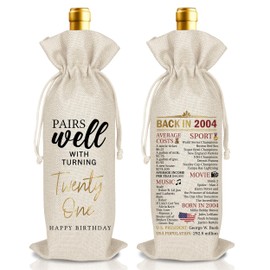 Funny 21st Birthday Wine Bag Gifts Ideas for Women Men, Happy 21st Birthday Party Decoration Wine Gift Bag, Pairs Well with Turning 21, Gifts for Women Her Girlfriend Sister (B32）