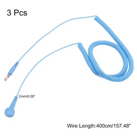 QUARKZMAN ESD Grounding Cable 400 cm / 157 Inch Long, Antistatic Grounding Cable with Lantern Tip + Buckle for Removing Conductor Electrostatics, Pack of 3 (Blue)