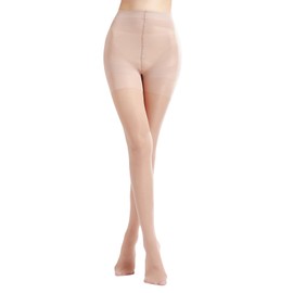 Weziarer Women's Control Top Pantyhose - 40D Microfiber Sheer Tights Tummy Control Support Stockings(Nude-M)
