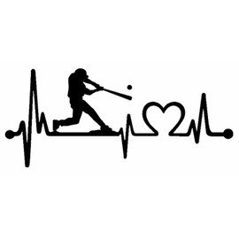 K1075 Baseball Guy Batter Batting Heartbeat Lifeline Decal Sticker (Black)