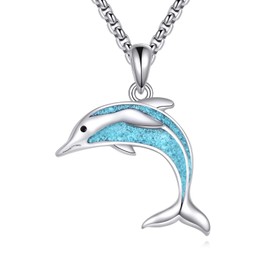 CUPENDA Dolphin Necklace 925 Sterling Silver Dolphin Turquoise Ocean Animal Pendant Necklace Beach Jewellery for Women Men