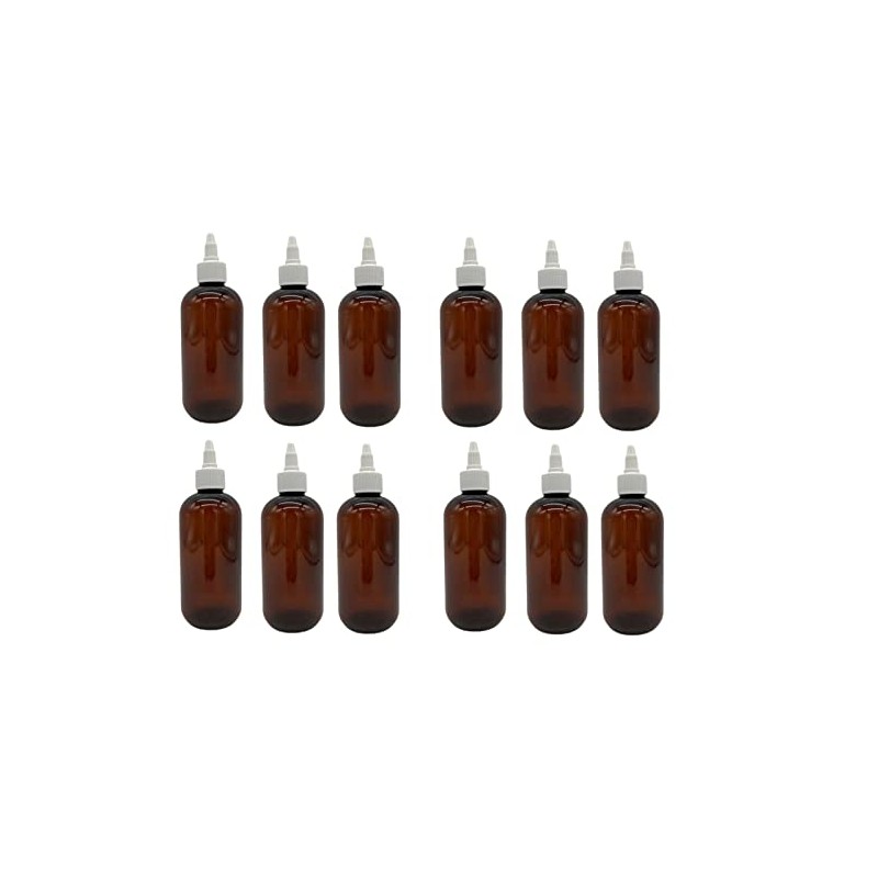 Natural Farms 8 oz Amber Boston Plastic Bottles -12 Pack