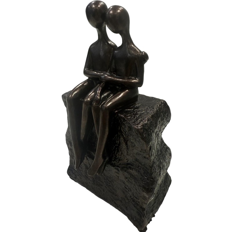 Haute Collage Couple Sitting On a Rock Romantic Sculpture (Bronze,