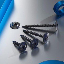 VGBUY 180Pcs #8 x 3/4 Inch Wood Screws Phillips Modified Truss Head Stainless Steel 410 Quick Metal Self Tapping Screws,Black Zinc Plated