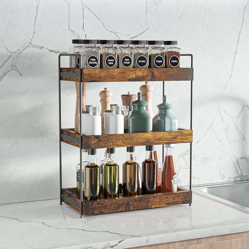 SANRETAHO Bathroom Counter Organizer, 3-Tier Wood Spice Rack Organizer for