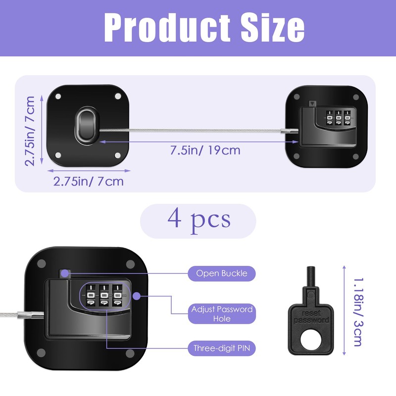 Pletpet 4PCS Fridge Lock Combination, Self-Adhesive Refrigerator Locks Freezer Door