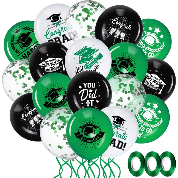 72 Pieces Graduation Party Balloons Class of 2023 Graduate Decor Congrats Grad Latex Balloons Party Supplies for Party Prom School Indoor Outdoor University College Decor, 12 Inch (Green and Black)