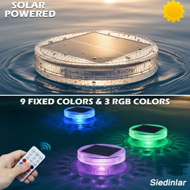 SIEDiNLAR Solar Floating Pool Lights with Remote, 12 Modes RGB Color Changing Solar Powered Pool Lights, Waterproof Floating Lights for Swimming Pool, Pond, Fountain, Backyard & Party Decor (4 Pack)