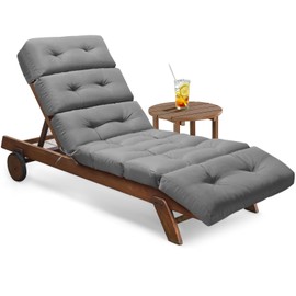 Tycdiose All Weather Chaise Lounge Cushions Outdoor Lounge Chair Cushion, Waterproof Memory Foam Chaise Lounger Chair Cushion Replacement for Outdoor Patio Furniture with Non-Slip Back and Ties, Grey