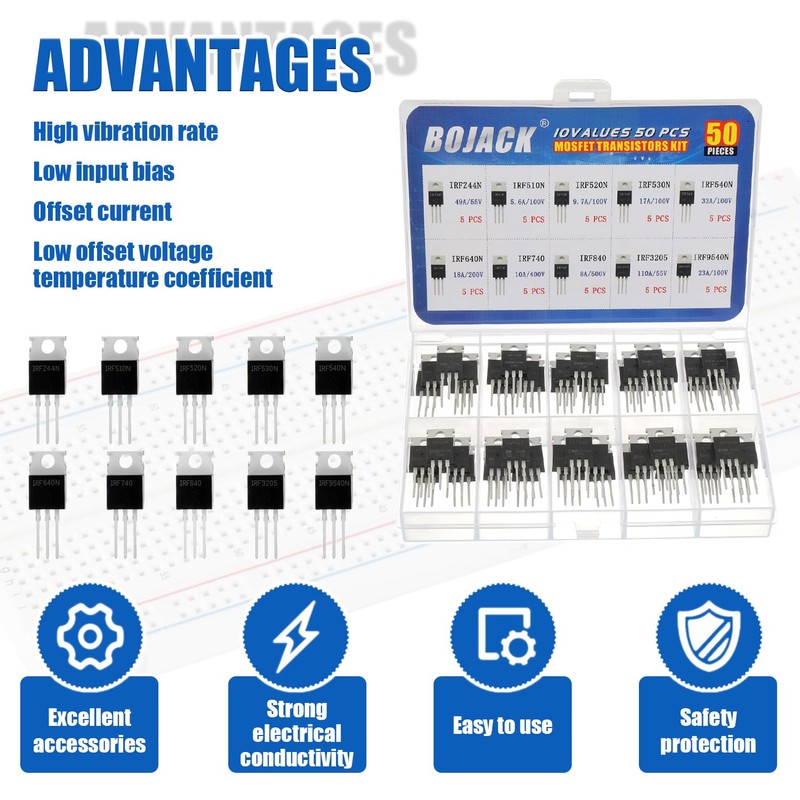 BOJACK 10 Values 50 Pcs IRFZ44N IRF510N IRF530N IRF540N IRF640N