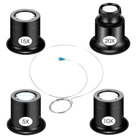 4 Pcs Jewellers Loupe, 1pcs Eyepiece Steel Ring Adjustable Headband, Jewellers Magnifying Glass, Jewellers Magnifying Glass Watchmakers Eye Glass Professional Monocular(5x 10x 15x 20x)