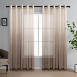 DWCN Brown Gradient Curtains for Living Room Net Curtain Eyelet Voile Curtains 90 Drop Pair Sheer curtains for Bedroom Set of 2, 66 x 90 Inches