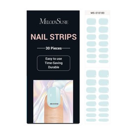 MelodySusie 30PCS Semi Cured Gel Nail Strips (Powder Blue), Works with Nail lamp, Salon Quality, Long Lasting, Easy to Apply and Remove - Includes 2 Prep Pads, Nail File and Wooden Stick