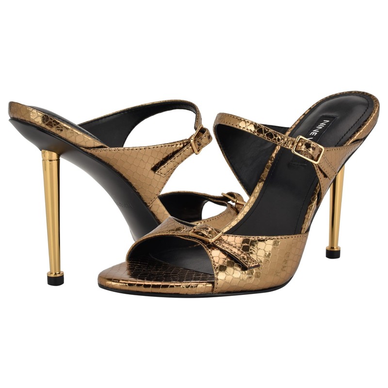 Nine West Women's Reida Heeled Sandal, Bronze Snake 750, 8
