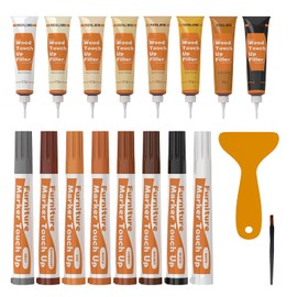 REALINN Wood Furniture Repair Kit 8 Light Colors- Wood Fillers and Touch Up Markers, Repair Scratch, Cracks, Discoloration for Wooden Door, Floor, Table, Cabinet