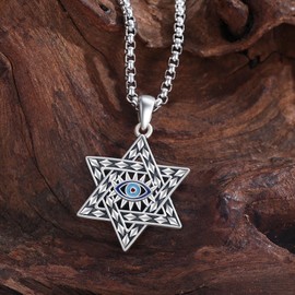 PCTJYFU Star of David Evil Eye Necklace 925 Sterling Silver Jewish Star Pendant Necklace Jewish Jewelry for Hanukkah Women Men