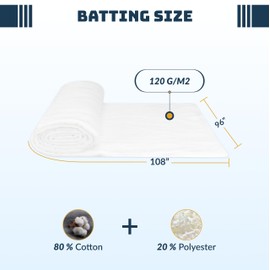 Quilt Batting 80/20-96" x 108" Quilting Batting w/Scrim Layer - Cotton Fabric - Natural Quilt Backing Fabric - Durable, Soft & Machine Washable - Sewing Batting for DIY Projects, Blankets, etc...