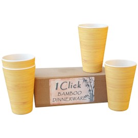 1 Click Bamboo Cups, Set of 4, Bamboo Fiber Tumbler, 14 OZ, Reusable cups, Dishwasher Safe, Durable, For Parties, Picnic, Outdoor and Home Use