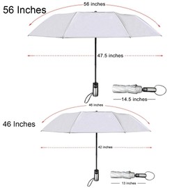 TradMall 2 Pack Travel Umbrella Windproof 46 Inches Large Canopy Reinforced Fiberglass Ribs Auto Open & Close, Silver/Black