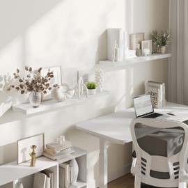 BAMEOS Floating Shelves, Walnut Wall Mounted Wooden Shelves with Invisible Brackets Set of 2, Hanging Wall Shelves Decoration for Bedroom, Bathroom, Living Room and Kitchen