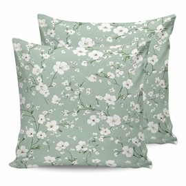Outdoor Waterproof Pillow Covers Farmhouse Camellia Flower On Sage Green Throw Pillow Protectors, Botanical Branche Floral Pillowcase Cushion Cases for Patio Sofa Garden Couch,18x18IN,Pack of 2
