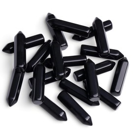 GUJOXILA 10 Pieces Obsidian Gemstone Crystals Sets Healing Crystal Stone Crystal Column Towers Hexagonal Point Rods Meditation Energy Bulk Hexagonal Dots Reiki Palm Stone