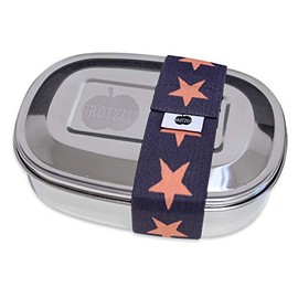 Brotzeit 16 x 12 x 4 cm Stainless Steel Lunch Box Magic with Elastic Band in Choice of Colours Stainless Steel Lunch Box (Stars Grey Orange)