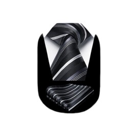 HISDERN Striped Ties for Men Black Men's Tie and Pocket Square Set Classic Formal Silk Stripe Necktie Handkerchief Woven Business Mens Tie for Wedding Party