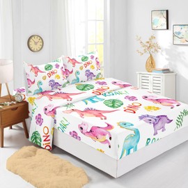 XYNHML Cute Dinosaur Fitted Sheet Set 4Pcs Dinosaurs Bed Sheets Twin Wild Animal Pattern Bedding Set for Boys Teens Adult Includes 1 Fitted Sheet,1 Flat Sheet,2 Pillowcases