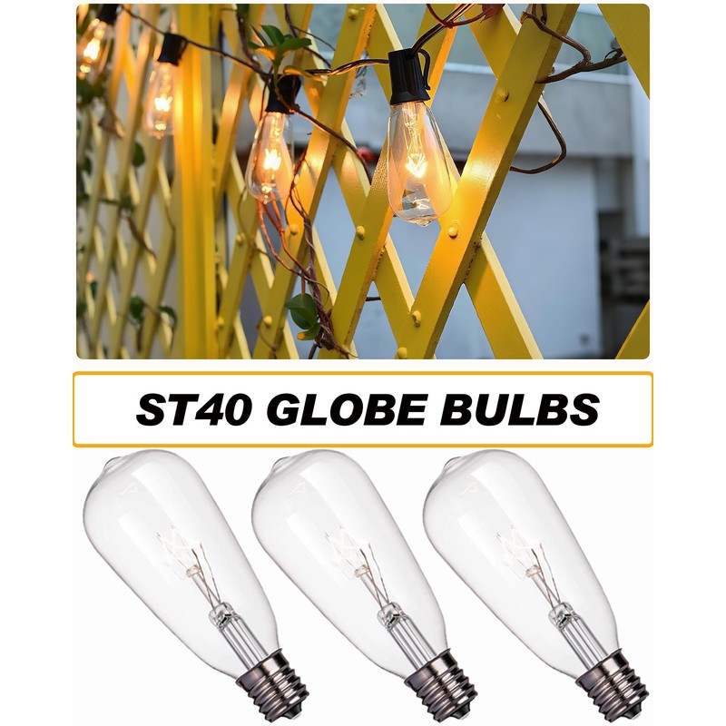 Adirxon 10-Pack ST40 Light Bulbs for Outdoor String Lights, Durable