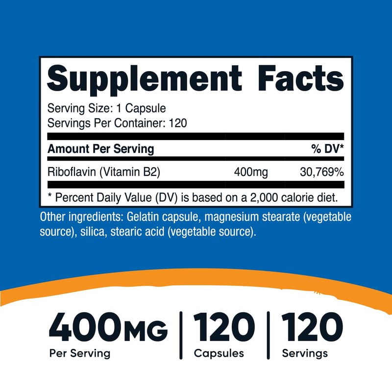 Nutricost Vitamin B2 (Riboflavin) 400mg, 120 Capsules (2 Bottles)