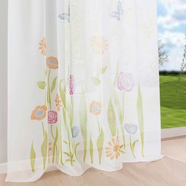 Bailey Jo Curtain Ruffle Tape Floral Curtains with Flowers Butterflies Transparent Voile Curtain