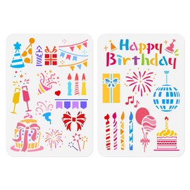 DOODLREAM 2pcs 29.7 x 21cm Birthday Party Decoration Wall Stencil Templates Reusable Plastic Stencil for Painting on Wood Floor Tile Fabric Glass Furniture DIY Home Decor