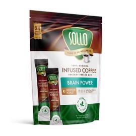 Sollo Brain Power Instant Coffee Sticks (24 Servings) Cinnamon Notes - Dark Roast, Enhanced Brain Function & Immune Support, Focus, Bold & Smooth Taste, 100% Arabica Freeze Dry.