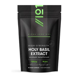 Holy Basil Extract 7500mg – 90 Vegan Capsules – High Strength 15:1 Tulsi Extract – 3 Months Supply – Resealable and Recyclable Pouch – by Alpha01