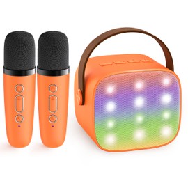 YLL Mini Karaoke Machine for Kids Adults, Portable Bluetooth Speaker with 2 Wireless Microphones, Birthday Gifts Toys for Girls Boys Ages 3, 4, 5, 6, 7, 8, 9,10,11,12+ Years Old Toddler (Orange)