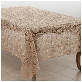 Occasion Gallery Ecru Beige Vintage Style All Over Venice Lace Dinner Tablecloth, 67" X 102" Rectangular, 100% Polyester, (1 Piece).