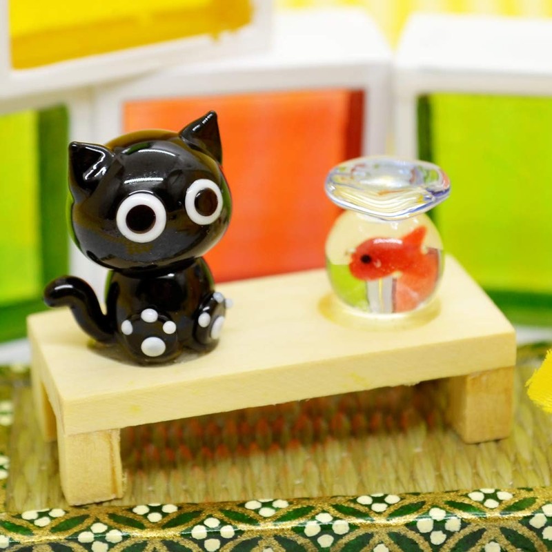 Forkart Cute Handmade Glassware Bench Cat