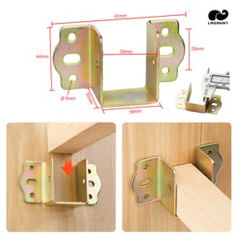 LIKERAINY Centre Support Bed Hinge Rail Brackets Timber Joist Hanger Width 35 mm Suspension Connecting Fittings Hooks Fastener for Bed Frame Metal 2 pcs